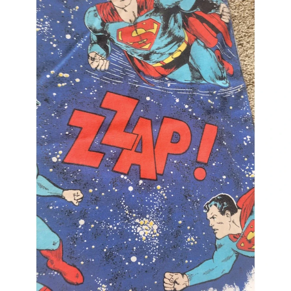 Vintage 1978 Superman Twin Flat Sheet DC Comics Fabric Blue Zzap  Bedding Retro